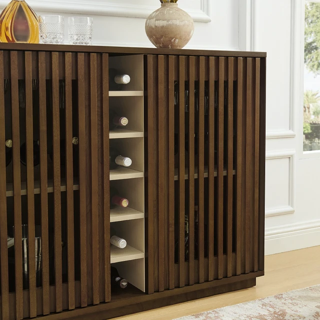 Alt view image 5 of 7 - Mid Century Modern Fluted Hollowed Out Liquor Cabinet, Buffet Cabinet with Wine Glass Holder & Wine Rack, Storage Cabinet for Living Room, Entryway, Hallway, Dining Room, Kitchen