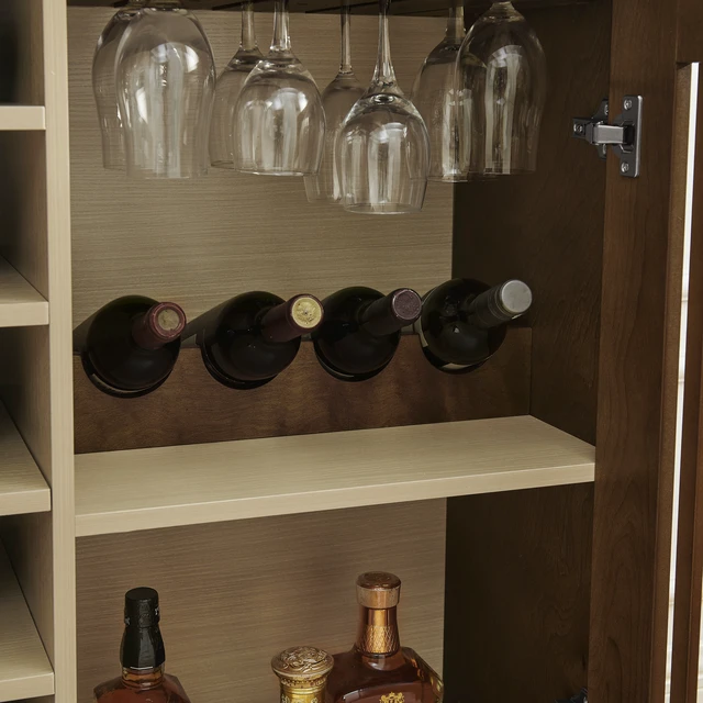 Alt view image 7 of 7 - Mid Century Modern Fluted Hollowed Out Liquor Cabinet, Buffet Cabinet with Wine Glass Holder & Wine Rack, Storage Cabinet for Living Room, Entryway, Hallway, Dining Room, Kitchen