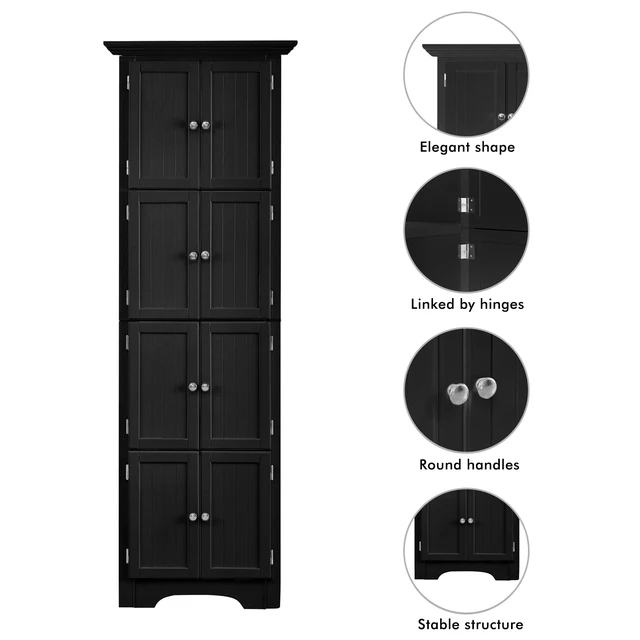 Alt view image 5 of 6 - Tall Storage Cabinet with Doors and 4 Shelves for Living Room, Kitchen, Office, Bedroom, Bathroom, Modern, Black