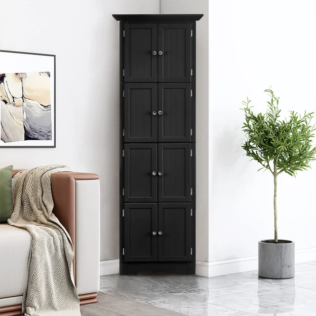 Alt view image 3 of 6 - Tall Storage Cabinet with Doors and 4 Shelves for Living Room, Kitchen, Office, Bedroom, Bathroom, Modern, Black
