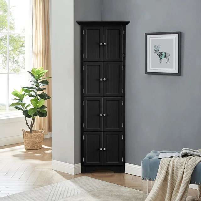 Alt view image 2 of 6 - Tall Storage Cabinet with Doors and 4 Shelves for Living Room, Kitchen, Office, Bedroom, Bathroom, Modern, Black