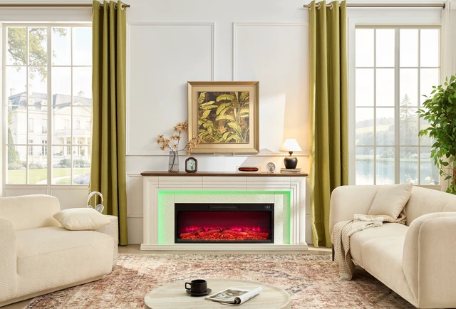 Alt view image 4 of 7 - 42" Width Electric Fireplace Inserts with Adjustable Flame Colors, Fireplace Heater with Touch Screen & Remote Control, Recessed in Wall, 750/1500W, Timer