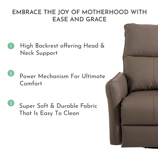 Alt view image 4 of 5 - 270° Power Swivel Rocker Recliner Chair, Electric Glider Reclining Sofa with USB Ports, PU Faux Leather Power Swivel Glider, Rocking Chair,Nursery Recliners for Living Room Bedroom(Brown+270° Swivel)