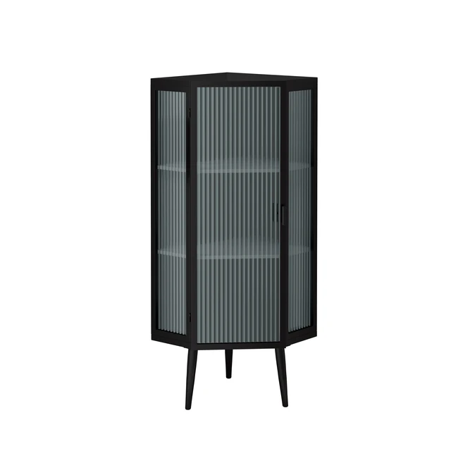 Alt view image 4 of 7 - 22.25'' Floor Coner Cabinet,Three Tiers with Tempered Glass Doors and Storage Shelves for Bathroom, Living Room and Bedroom (Black)(same sku:W757P180792)