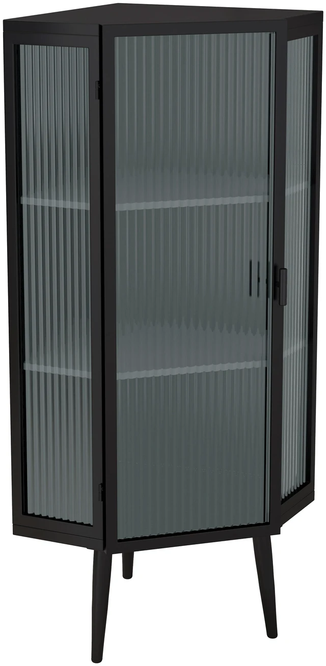 Alt view image 5 of 7 - 22.25'' Floor Coner Cabinet,Three Tiers with Tempered Glass Doors and Storage Shelves for Bathroom, Living Room and Bedroom (Black)(same sku:W757P180792)