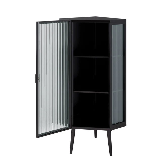 Alt view image 6 of 7 - 22.25'' Floor Coner Cabinet,Three Tiers with Tempered Glass Doors and Storage Shelves for Bathroom, Living Room and Bedroom (Black)(same sku:W757P180792)