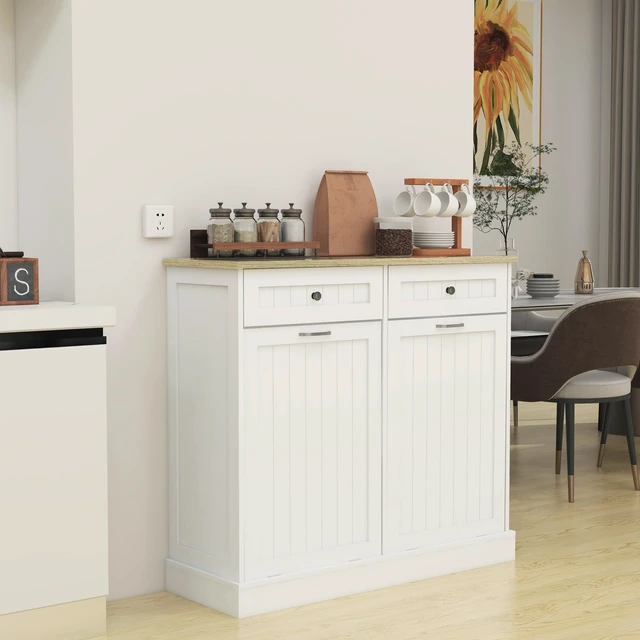 Main image of Two Drawers and Two-Compartment Tilt-Out Trash Cabinet Kitchen Trash Cabinet-White