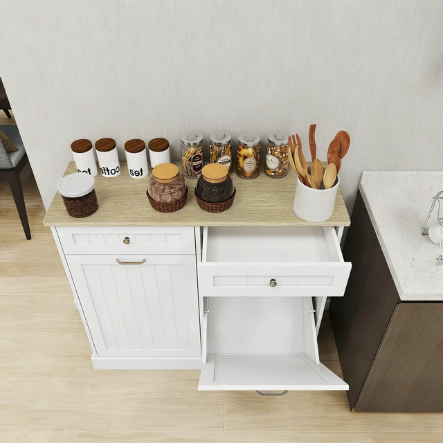Alt view image 6 of 7 - Two Drawers and Two-Compartment Tilt-Out Trash Cabinet Kitchen Trash Cabinet-White