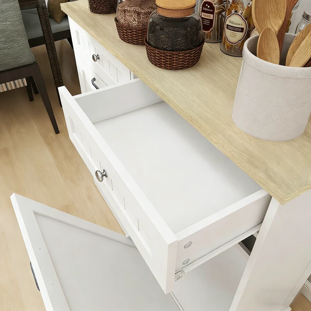 Alt view image 7 of 7 - Two Drawers and Two-Compartment Tilt-Out Trash Cabinet Kitchen Trash Cabinet-White