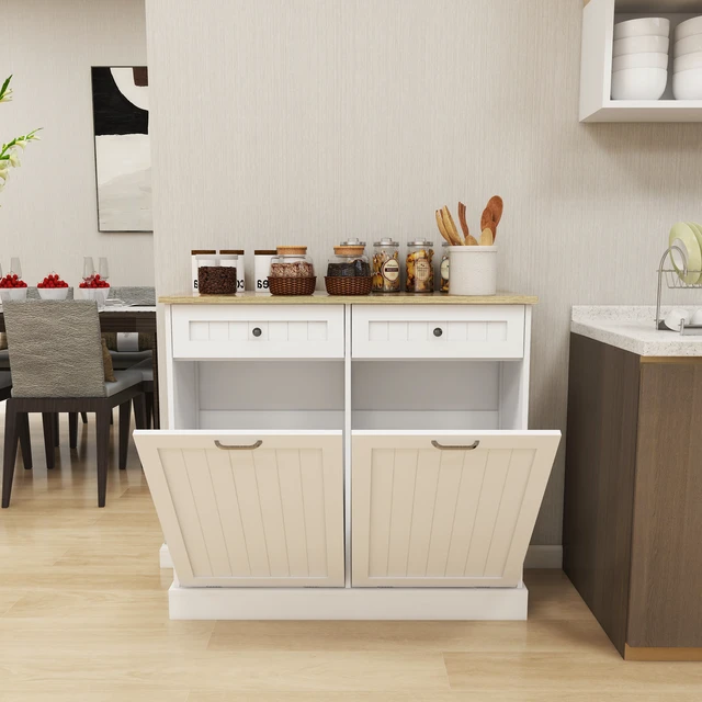 Alt view image 3 of 7 - Two Drawers and Two-Compartment Tilt-Out Trash Cabinet Kitchen Trash Cabinet-White
