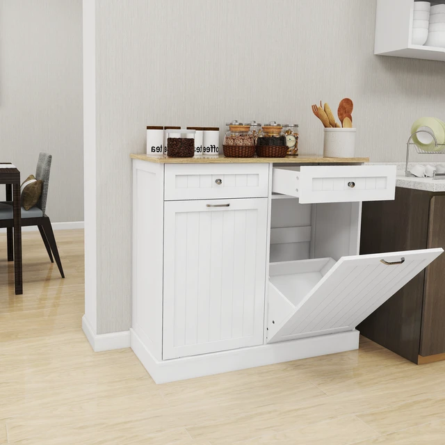 Alt view image 5 of 7 - Two Drawers and Two-Compartment Tilt-Out Trash Cabinet Kitchen Trash Cabinet-White