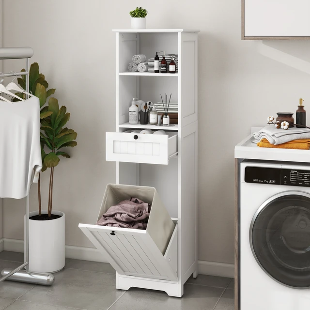 Alt view image 4 of 7 - One-Compartment One-Drawer Tilt-Out Laundry Sorter Cabinet - White
