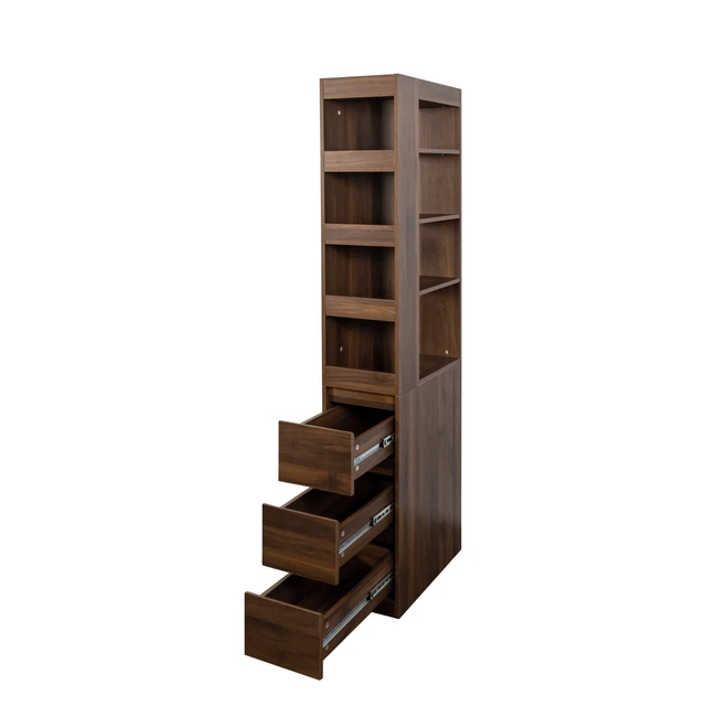 Alt view image 4 of 7 - 70.87" H Display Storage Cabinet , 4-Tier Shelf, 3 Side Drawers & 4 small display shelves , Modern Wooden Tall Bookshelf Bookcase for Living Room Home Office