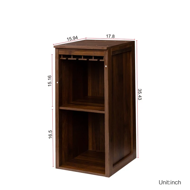 Alt view image 5 of 7 - Brown walnut color modular wine bar Cabinet with Storage Shelves with Hutch for Dining Room