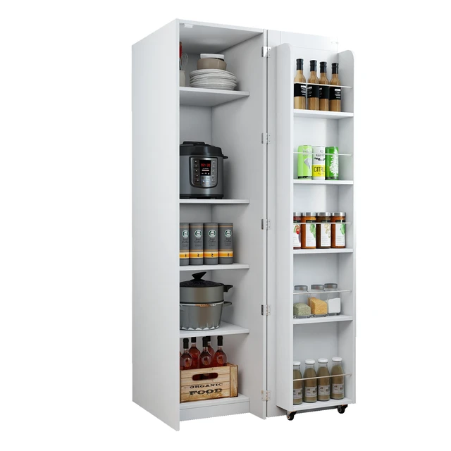 Alt view image 3 of 7 - Kitchen Pantry Cabinet, White Freestanding Buffet Cupboards Sideboard with Doors & Shelves, Kitchen Pantry Storage Cabinet for Kitchen, Living Room and Dinning Room
