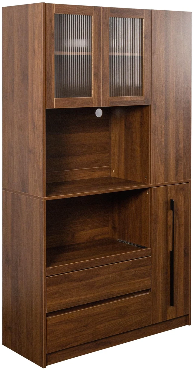 Alt view image 7 of 7 - 70.87" Tall Kitchen Pantry Cabinet with multi-functional pull-out multi-tier storage shelf, 4-Tier side Shelf, 2 Drawers,with Glass Door,Freestanding Food Hutch with Microwave Stand for Dining Room