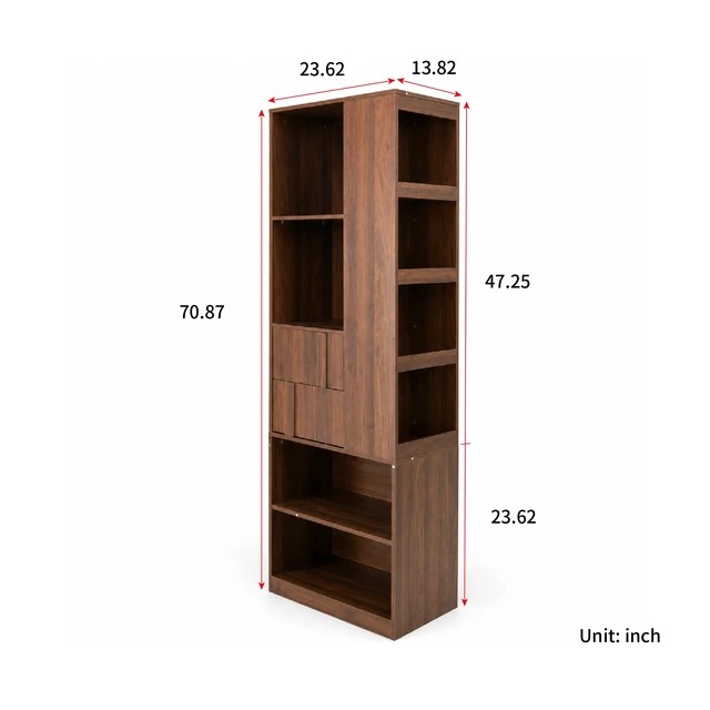 Alt view image 4 of 7 - Tall Storage Cabinet with Drawers & Open Shelves, Freestanding Bookshelf Organizer for Bathroom, Bedroom, Living Room