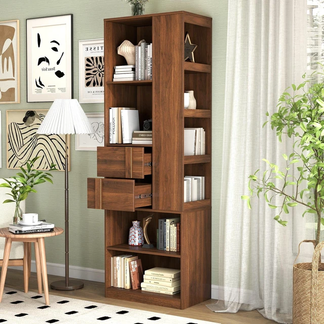 Main image of Tall Storage Cabinet with Drawers & Open Shelves, Freestanding Bookshelf Organizer for Bathroom, Bedroom, Living Room
