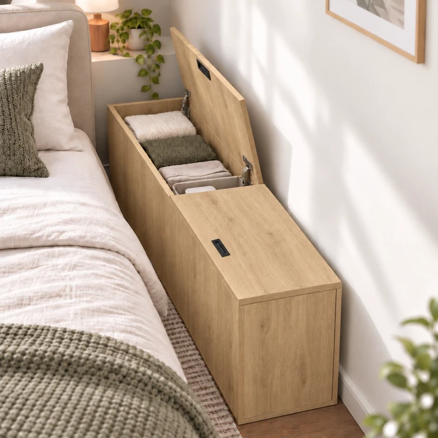 Alt view image 3 of 7 - 39" x 11" x 15" Modular Wooden Storage Cabinet, LiftTop Storage Bench Suitable for Placement in Narrow Spaces, Combinable Multiple Units Storage Chest for Bedroom, Living Room, Entryway-Natural Wood