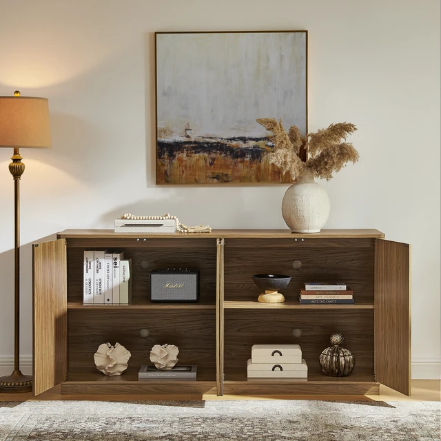 Alt view image 3 of 7 - 64-Inch TV Stand/Sideboard/Storage Cabinet with Magnetic Doors Fits Up to 74-Inch TVs; Entertainment Center Featuring Storage Space and Adjustable Shelves Modern Media Console