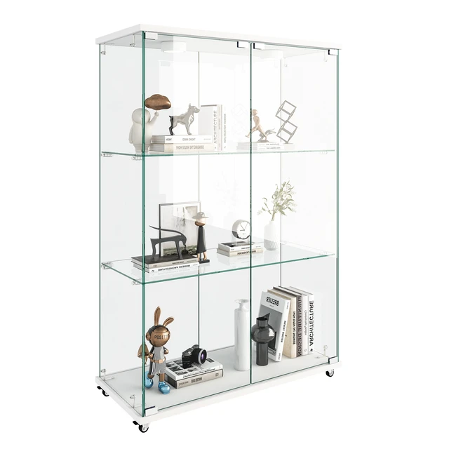 Alt view image 7 of 7 - Modern Glass Display Cabinet with LED lights, Quick-assembly Antique Cabinet, Tempered Glass Bookshelf, Suitable for Living Room and Bedrooms, 2-door 3-shelf, Transparent+White (Old Sku:W241P242928)