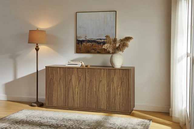 Alt view image 5 of 7 - 64-Inch TV Stand/Sideboard/Storage Cabinet with Magnetic Doors Fits Up to 74-Inch TVs; Entertainment Center Featuring Storage Space and Adjustable Shelves Modern Media Console