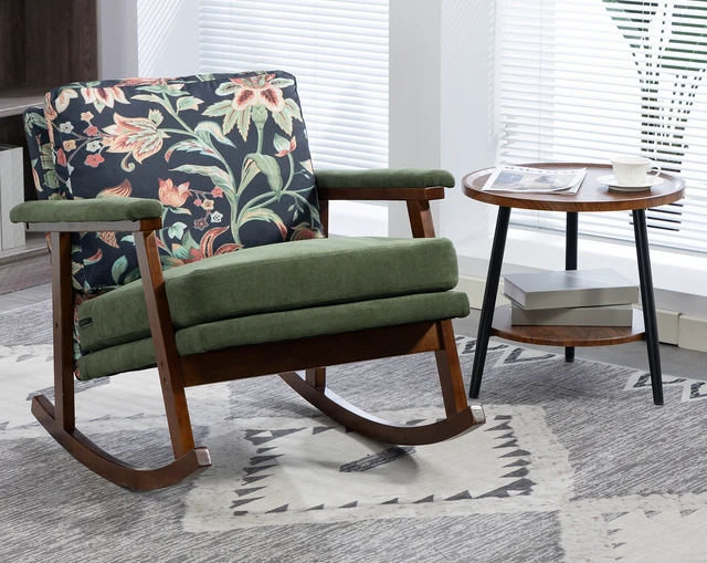 Alt view image 3 of 3 - Mid Century Modern Accent Chair ,rocking chair with Solid Wood Frame, Upholstered Living Room Chairs , Reading Armchair for Bedroom Sunroom