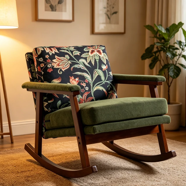 Alt view image 2 of 3 - Mid Century Modern Accent Chair ,rocking chair with Solid Wood Frame, Upholstered Living Room Chairs , Reading Armchair for Bedroom Sunroom
