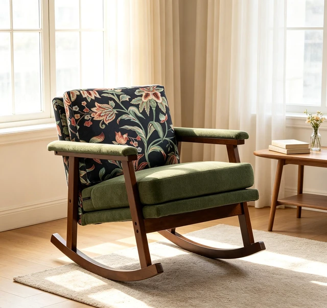 Main image of Mid Century Modern Accent Chair ,rocking chair with Solid Wood Frame, Upholstered Living Room Chairs , Reading Armchair for Bedroom Sunroom