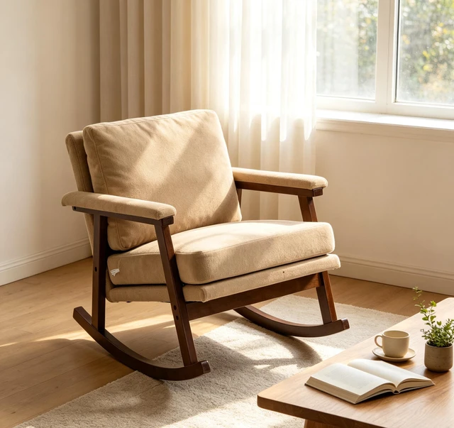 Main image of Mid Century Modern Accent Chair ,rocking chair with Solid Wood Frame, Upholstered Living Room Chairs , Reading Armchair for Bedroom Sunroom