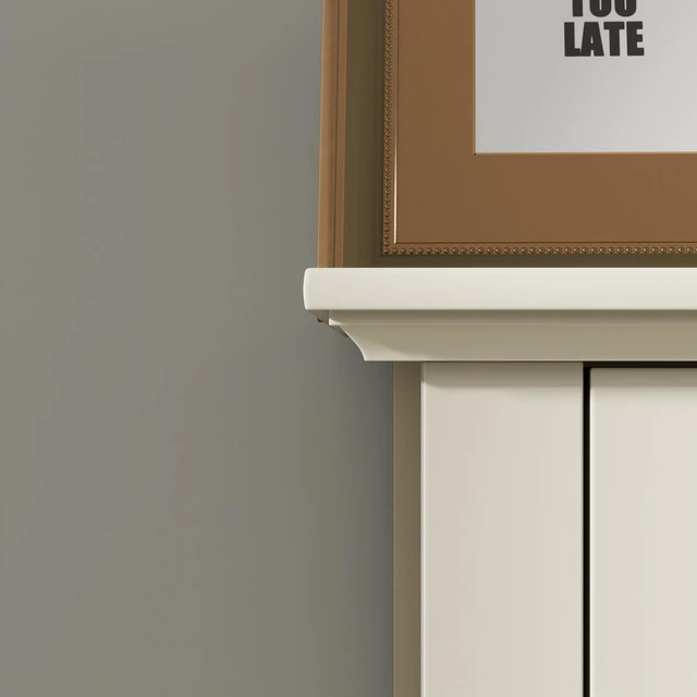 Alt view image 7 of 7 - Minimalism Buffet Cabinet with Glass Doors and Double Drawer, Modern Wooden Storage Sideboard Cupboard for Living room, Dining Room Hallway Entryway (Creamy White)