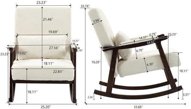 Alt view image 2 of 6 - Mid Century Modern Accent Chair rocking chair with Solid Wood Frame, Upholstered Living Room Chairs, Reading Armchair for Bedroom Sunroom