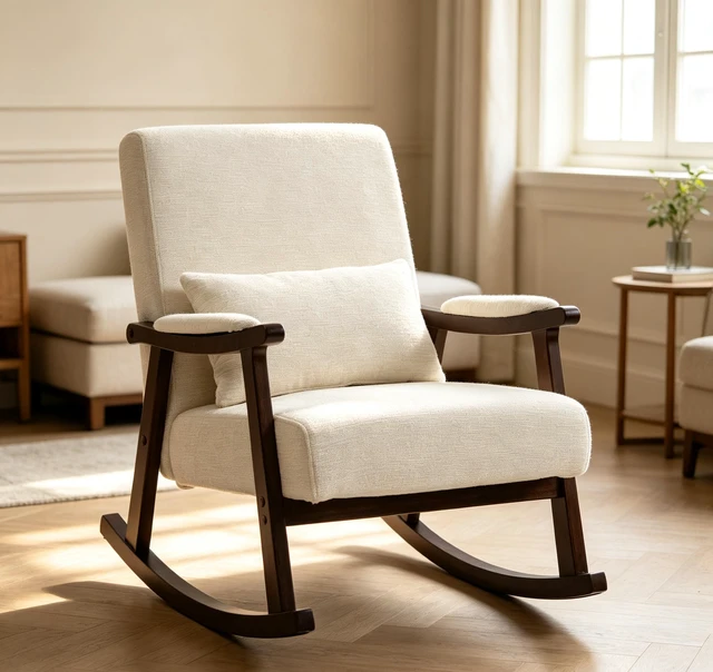 Main image of Mid Century Modern Accent Chair rocking chair with Solid Wood Frame, Upholstered Living Room Chairs, Reading Armchair for Bedroom Sunroom