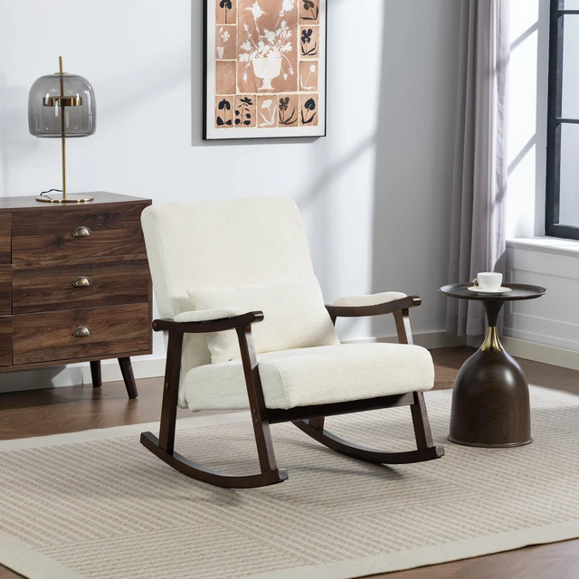Alt view image 6 of 6 - Mid Century Modern Accent Chair rocking chair with Solid Wood Frame, Upholstered Living Room Chairs, Reading Armchair for Bedroom Sunroom