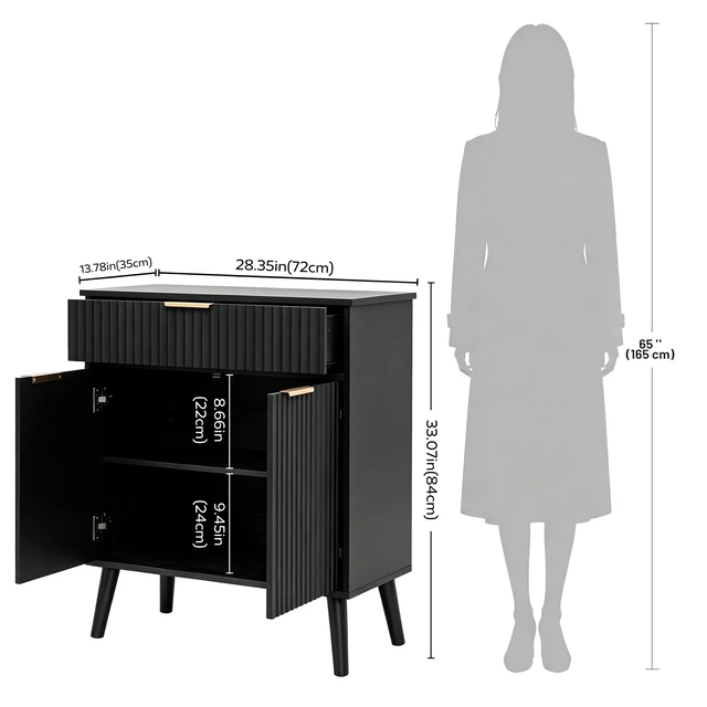 Alt view image 3 of 7 - Kitchen Storage Cabinet, Adjustable Shelves , Storage with 1 Drawers and 2 Doors, Cabinet with Solid Wood Feet,Floor Sideboard Buffet for Living Room, Living Room, Kitchen, Entryway,(BLACK)