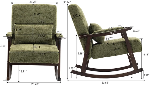 Alt view image 2 of 6 - Mid Century Modern Accent Chair rocking chair with Solid Wood Frame, Upholstered Living Room Chair, Reading Armchair for Bedroom Sunroom