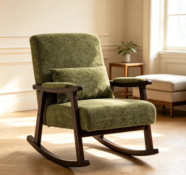 Main image of Mid Century Modern Accent Chair rocking chair with Solid Wood Frame, Upholstered Living Room Chair, Reading Armchair for Bedroom Sunroom