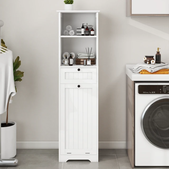Alt view image 2 of 7 - One-Compartment One-Drawer Tilt-Out Laundry Sorter Cabinet - White
