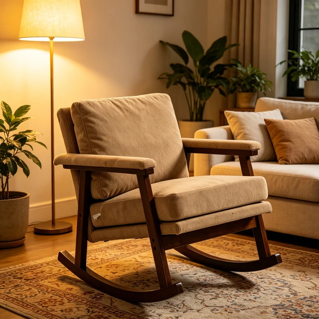 Alt view image 2 of 3 - Mid Century Modern Accent Chair ,rocking chair with Solid Wood Frame, Upholstered Living Room Chairs , Reading Armchair for Bedroom Sunroom
