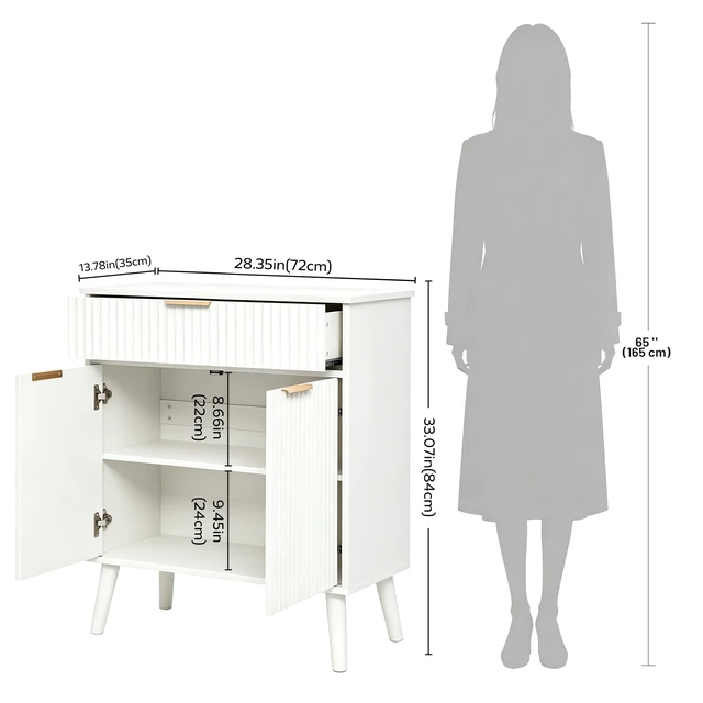 Alt view image 3 of 7 - Kitchen Storage Cabinet, Adjustable Shelves , Storage with 1 Drawers and 2 Doors, Cabinet with Solid Wood Feet,Floor Sideboard Buffet for Living Room, Living Room, Kitchen, Entryway,(WHITE)