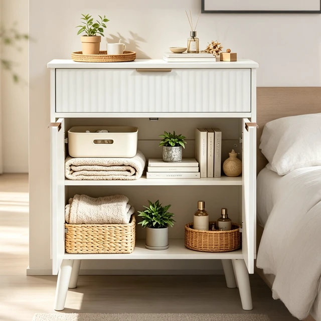 Alt view image 5 of 7 - Kitchen Storage Cabinet, Adjustable Shelves , Storage with 1 Drawers and 2 Doors, Cabinet with Solid Wood Feet,Floor Sideboard Buffet for Living Room, Living Room, Kitchen, Entryway,(WHITE)