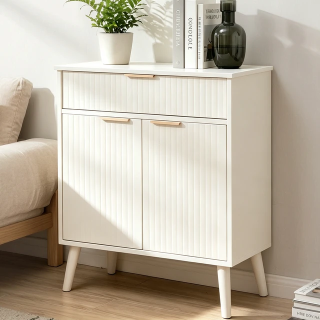 Alt view image 4 of 7 - Kitchen Storage Cabinet, Adjustable Shelves , Storage with 1 Drawers and 2 Doors, Cabinet with Solid Wood Feet,Floor Sideboard Buffet for Living Room, Living Room, Kitchen, Entryway,(WHITE)