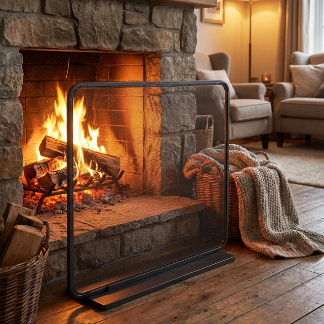 Main image of Tahlia 1-Panel Iron Fireplace Screen 38" x 33", Black Finish