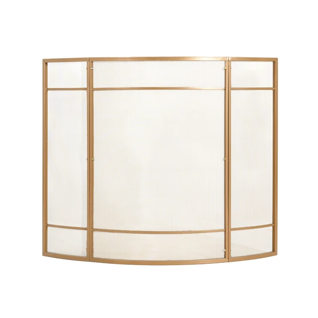 Alt view image 4 of 7 - Regina 1-Panel Curve Iron Fireplace Screen 38" x 32", Golden Finish