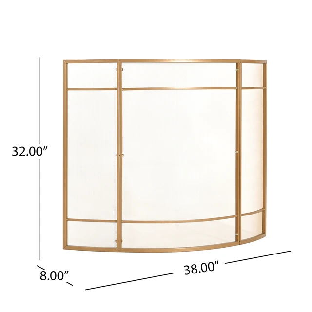 Alt view image 3 of 7 - Regina 1-Panel Curve Iron Fireplace Screen 38" x 32", Golden Finish