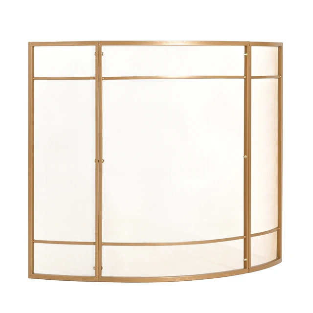 Alt view image 5 of 7 - Regina 1-Panel Curve Iron Fireplace Screen 38" x 32", Golden Finish