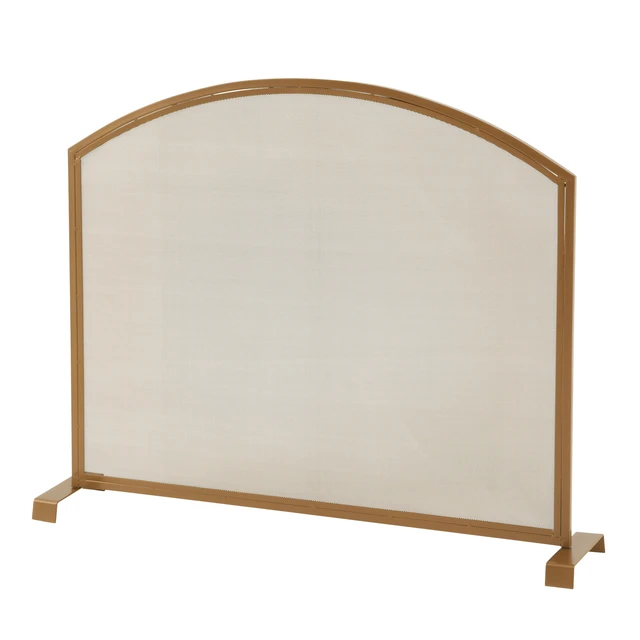Alt view image 4 of 7 - Freestanding ArchedTop Gold Metal Fireplace Screen, Elegant Single Panel Spark Barrier for Indoor Wood Burning Fireplace, Screen Part Size 38" L x 31" H