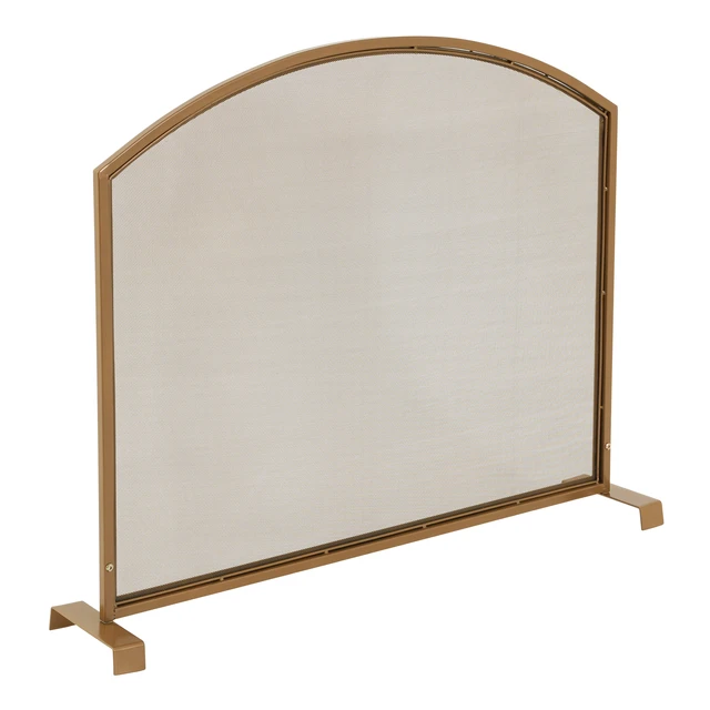 Alt view image 6 of 7 - Freestanding ArchedTop Gold Metal Fireplace Screen, Elegant Single Panel Spark Barrier for Indoor Wood Burning Fireplace, Screen Part Size 38" L x 31" H