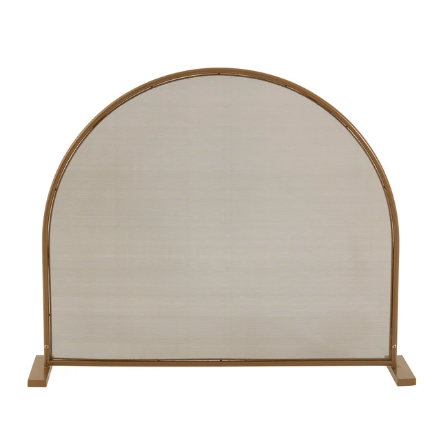 Alt view image 3 of 7 - Freestanding FullArch Top Gold Finish Metal Fireplace Screen, Single Panel Spark Barrier for Indoor Wood Burning Fireplace