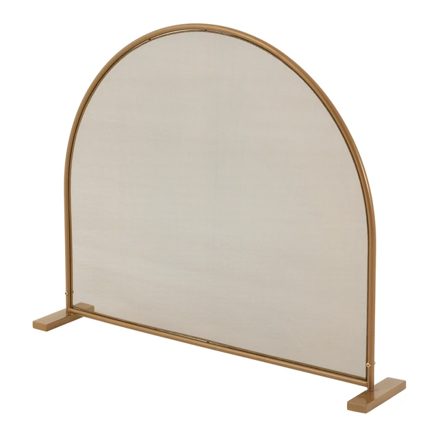 Alt view image 4 of 7 - Freestanding FullArch Top Gold Finish Metal Fireplace Screen, Single Panel Spark Barrier for Indoor Wood Burning Fireplace